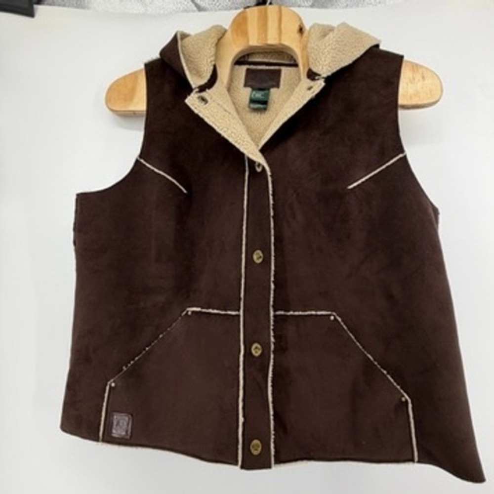 Lauren Ralph Lauren Brown Faux Suede Sherpa Lined Hooded Vest Plus Size 2X